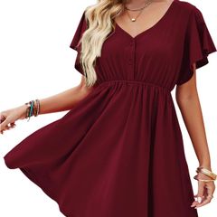 Beluring Women's Short Sleeve Dress Elegant Ruffle Sleeve Dress V-Neck