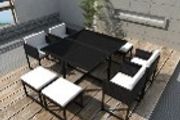 9 Piece Outdoor Dining Set with Cushions Poly Rattan Black