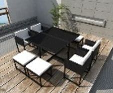 9 Piece Outdoor Dining Set with Cushions Poly Rattan Black