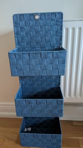 3-Tier Blue Woven Hanging Wall Organizer | Storage Baskets