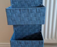 3-Tier Blue Woven Hanging Wall Organizer | Storage Baskets