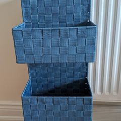 3-Tier Blue Woven Hanging Wall Organizer | Storage Baskets