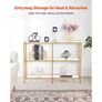 3-Tier Glass Console Table, Modern Rectangle Sofa Side Table with Tempered Glass Top and Iron Legs, Golden Consloe Desk with Anti-Tip Device for Living Room, Hallway, Entryway, Foyer, Golden Image 2
