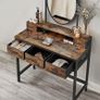Dressing Table, Dressing Table with Stool, Cosmetic Table with Oval Mirror and Open Compartment, Drawers, Industrial Design, for Bedroom, Dressing Room, Vintage Brown/Black Image 3