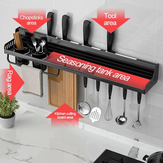 BRAND NEW Kitchen Organizer Wall-mounted Spices Space Shelf Aluminum Multifunction Organizer Rack for Spice
