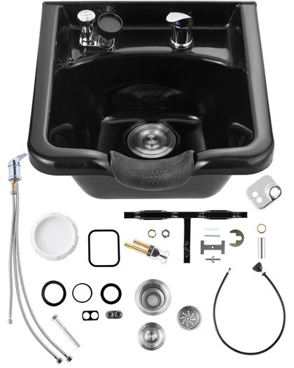 Shampoo Bowl, ABS Plastic Shampoo Sink for Salons and Home, Easy to Clean and Install Salon Shampoo Bowls for Hair Stylists, Shampoo Sink for Spa Center, Barbershop and Beauty Salon Use, Black