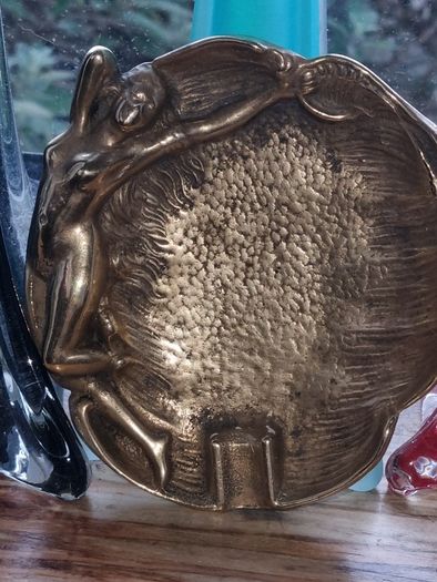 Antique Art Nouveau  Cast Brass Naked Lady Ashtray