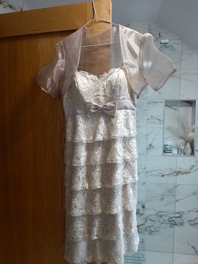 Beige boutique Angie frills occasion dress + bolero jacket party wedding confirmation communion wear dress 10/12 beige