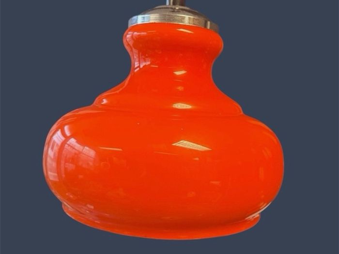 Vintage 1960s Peill & Putzler orange glass ceiling light.