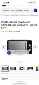 Russell Hobbs 20 Litre 800W black solo microwave with mirrored door - used for 3 weeks