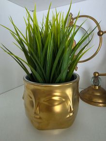 Jonathan Adler face gold Vase with plant