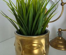 Jonathan Adler face gold Vase with plant