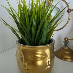Jonathan Adler face gold Vase with plant