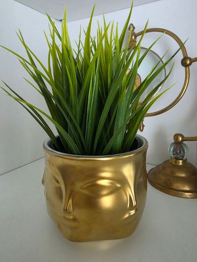 Jonathan Adler face gold Vase with plant