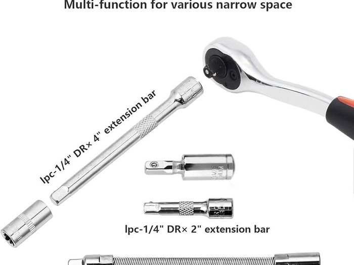 NEW SALE | 53-Piece 1/4" Socket Set,Driver Bits Metric Tool Set,72 Teeth Quick Release Ratchet Wrench Set with Flexible Extension Rods,S2 Screwdriver Bit,CRV Sockets/Deep Sockets,Tool for Car Bicycle Repair&DIY