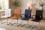 Set of 2 PU Leather Conference Chairs with Chrome Frame