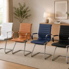 Set of 2 PU Leather Conference Chairs with Chrome Frame