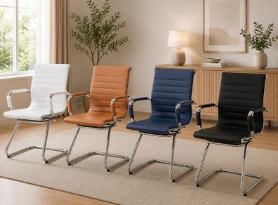 Set of 2 PU Leather Conference Chairs with Chrome Frame