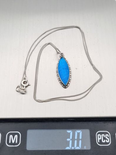 Vintage 925 Sterling Silver Real Butterfly Wing Necklace