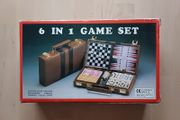 6 in 1 Game Set (Chess Backgammon Draughts Dominos Leather Case Travel Board Game)