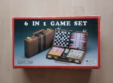 6 in 1 Game Set (Chess Backgammon Draughts Dominos Leather Case Travel Board Game)