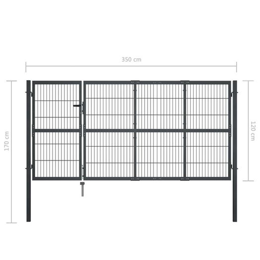 Garden Gate with Posts Steel 350x120 cm Anthracite