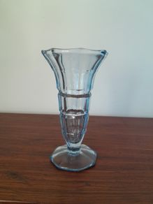 Art Deco Blue Cut Glass Vase