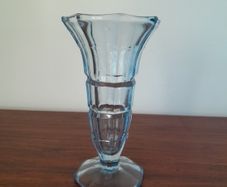 Art Deco Blue Cut Glass Vase