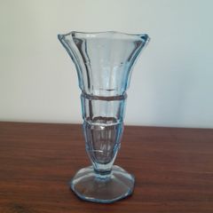 Art Deco Blue Cut Glass Vase