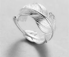 Adjustable Silver Feather Ring