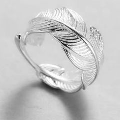 Adjustable Silver Feather Ring