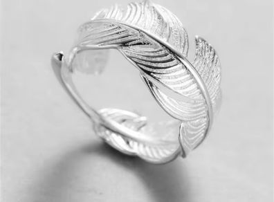 Adjustable Silver Feather Ring