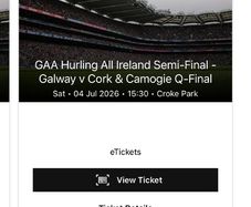 3x Cork v Galway face value. lower hogan. hurling semi final tickets.