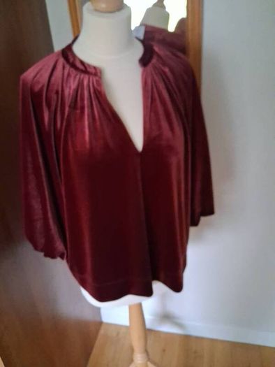 New Next Burgandy Red Velvet Volume Sleeve V Necked Blouse New (14)