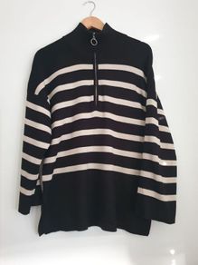 Object.  Zip Striped Knitted Jumper Size Medium