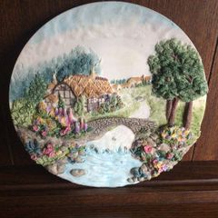 3D Vintage Country Cottage Chalkware decorative wall plaque