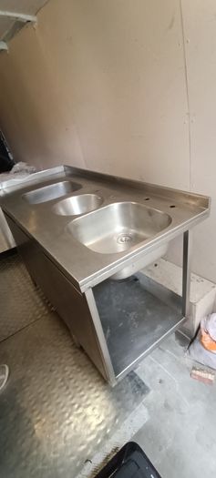 Commercial Stainless Steel Double Sink Unit with Taps