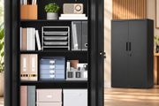 Black Metal Storage Cabinet Lockable With Shelves