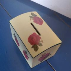 Wooden cream and red floral decoupage money box
