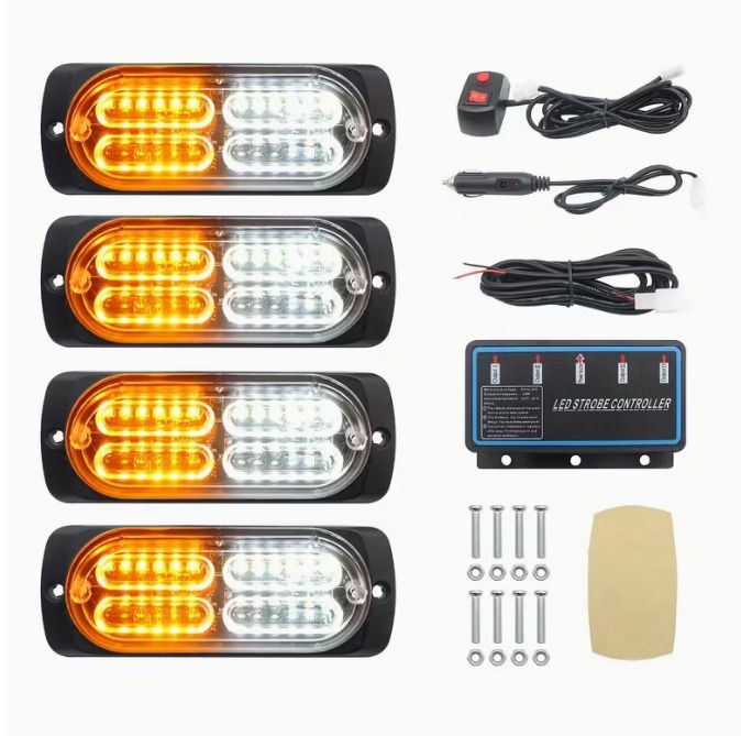 4-in-1 LED Light Bar with Main Control - 4 x 24 LEDs, Grille Surface Mount,