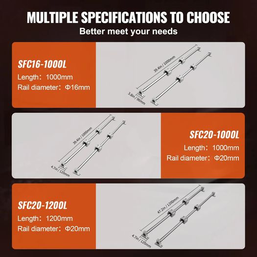 Linear Guide Rail Set, SFC16 1000mm, 2 PCS 39.4 in/1000 mm SFC16 Guide Rails 4 PCS SC16 Slide Blocks 4 PCS Rail Supports, Linear Rails and Bearings Kit for Automated Machines CNC DIY Project