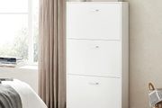 Shoe Cabinet  3 Doors, White, Narrow,, Shoe Rack
