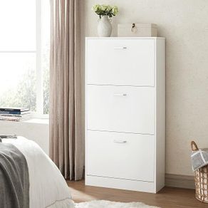 Shoe Cabinet  3 Doors, White, Narrow,, Shoe Rack