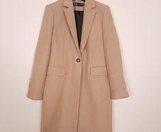 Zara Camel Tan Beige Single Button Zara Longline Coat Size M