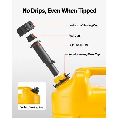 Fuel Container, 19 L, Gas Tank with Spout & Clear Scale, 15 L/min Max Flow Rate, Secure & Leak-proof, Portable Flat Fluid Container for Most Cars Motorcycle SUV ATV UTV, Yellow, 2 Packs