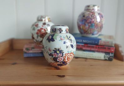 Fabulous Antique Masons Ironstone Medium Sized (7 inch tall) Lidded Prunus Jar/Ginger Jar in the Mandarin Pattern, Circa 1920