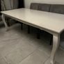 8 seater dining table and 6 grey velvet button detailing chairs Image 3