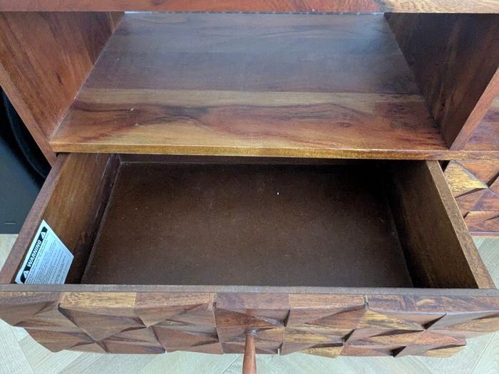 Solid Wood TV Stand with Geometric Carved Drawers