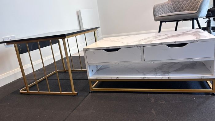 Modern Coffee Table Set of 2 with Drawers & Shelves in Black & White