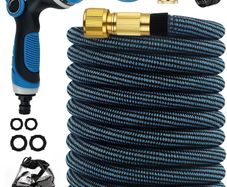100FT Expandable Garden Hose Pipe with 10 Function Nozzle - Upgraded 3-Layer Latex No-Kink Flexible Water Hose with 1/2" 3/4" Connectors, Expanding Water Hose for Gardening, Washing & Cleaning